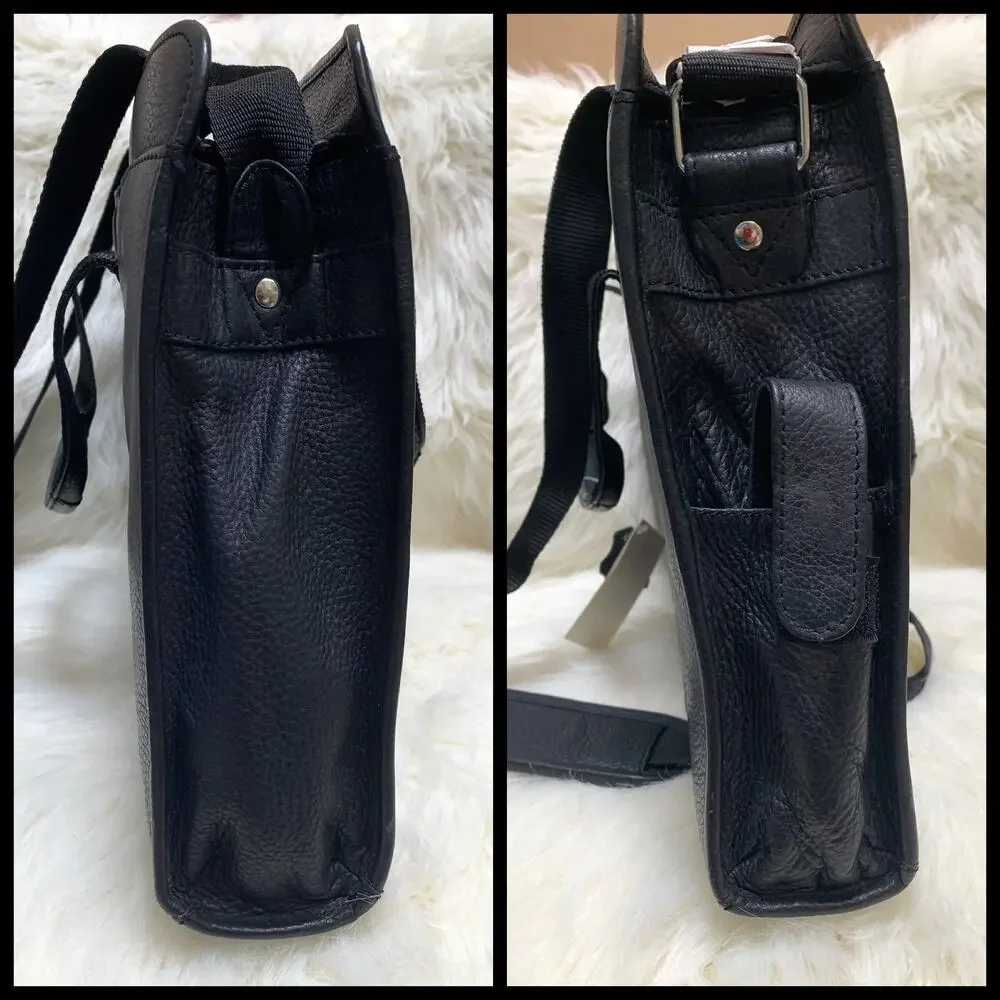 MAPLE LEAF ACCESSORIES Black Pebbled Leather Briefbag Business Laptop School Bag